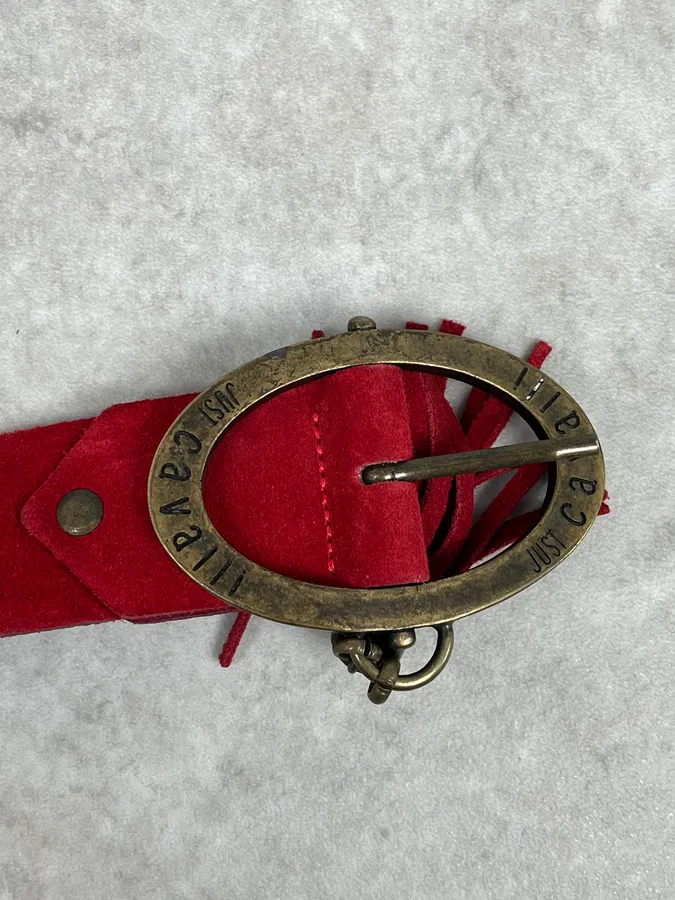 2000s Cavalli Suede Red Leather Belt - Image 3
