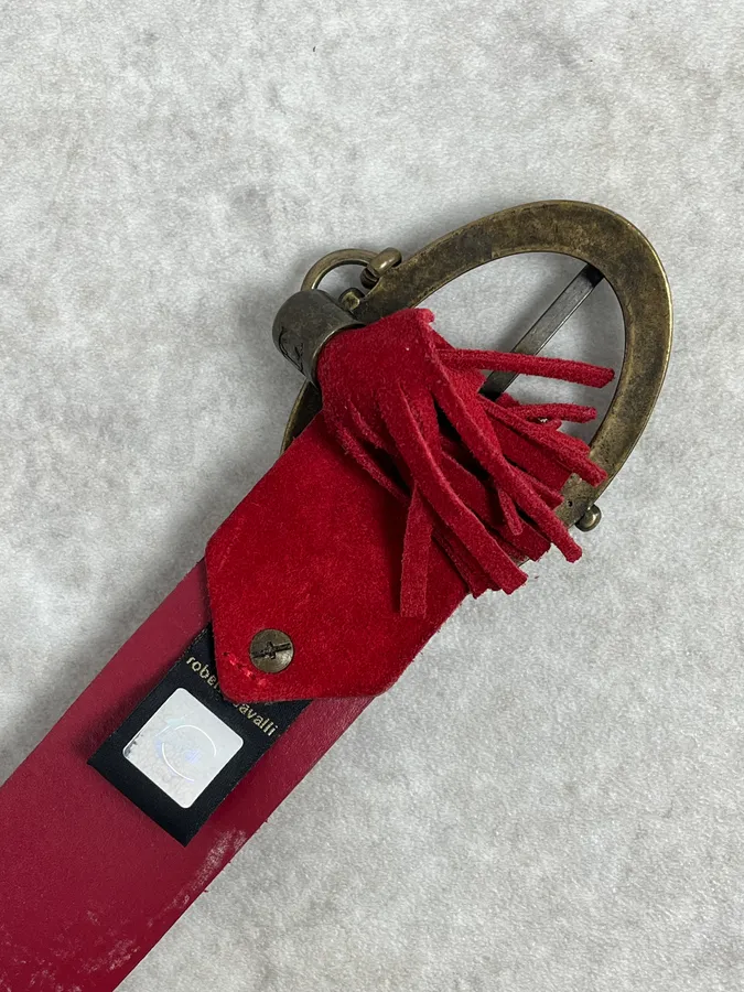 2000s Cavalli Suede Red Leather Belt - Image 6