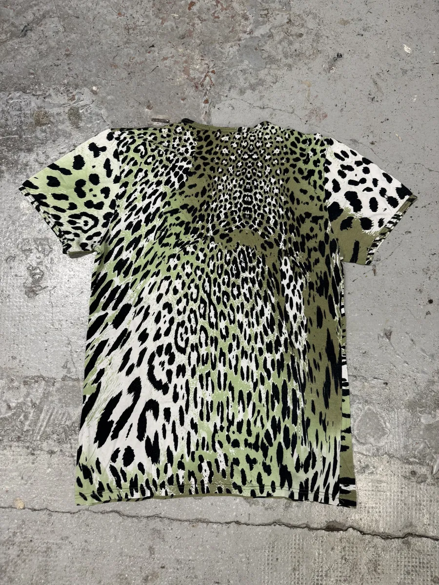 2000s Cavalli Tornado Green Cheetah T-Shirt - Image 4