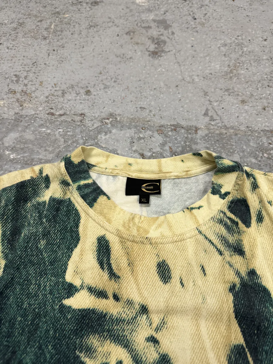2000s Cavalli Trompe L’oeil White & Green T-Shirt - Image 10