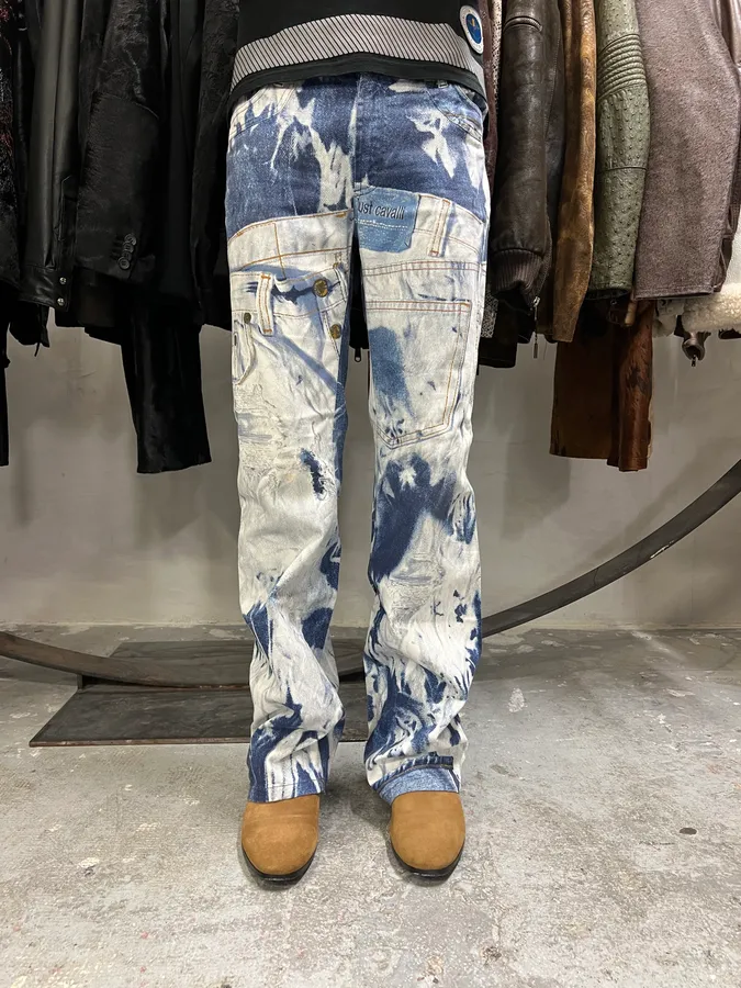 2000s Cavalli Trompe L’oeil Denim Pants - Image 2