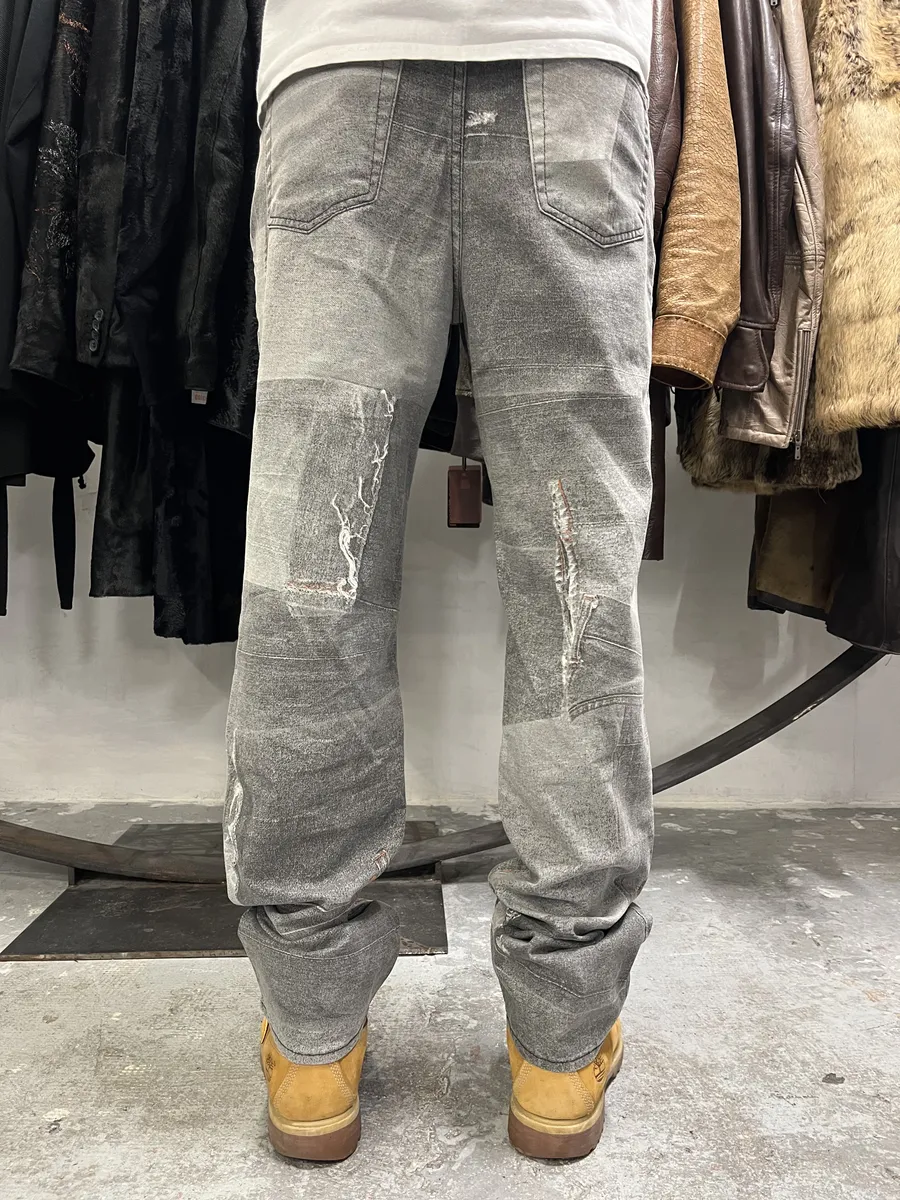2000s Cavalli Trompe L'Oeil Grey Denim Pockets Pants - Image 4