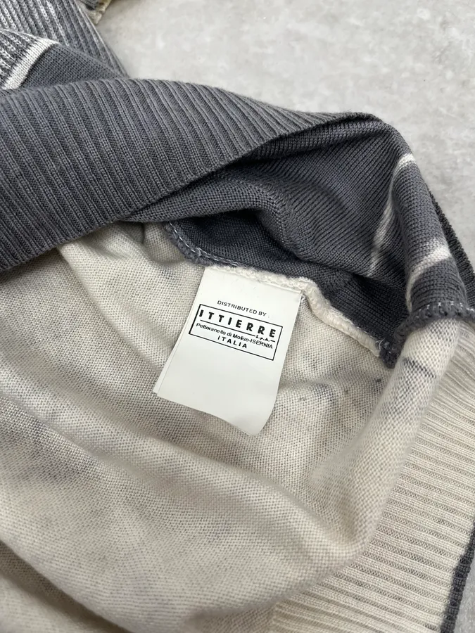 2000s Cavalli Two Tone Grey & Cream Abstract Turtleneck - Image 9