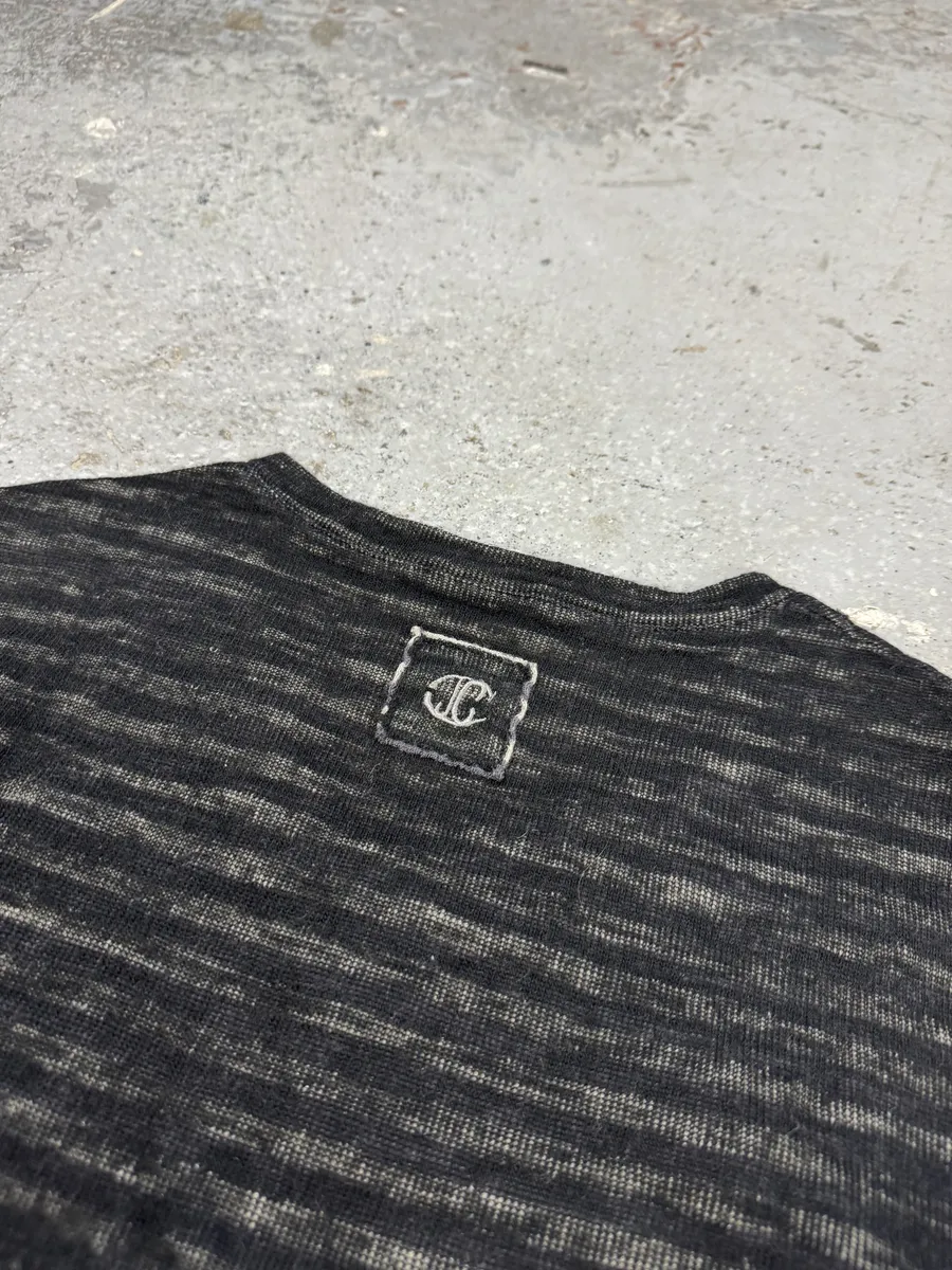 2000s Cavalli V Neck Anthracite Wool Striped Sweater - Image 5