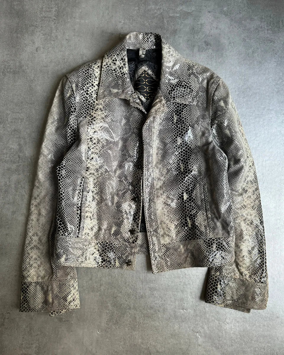 2000s Cavalli Varnished Python Skin Grey Leather Jacket - Image 5
