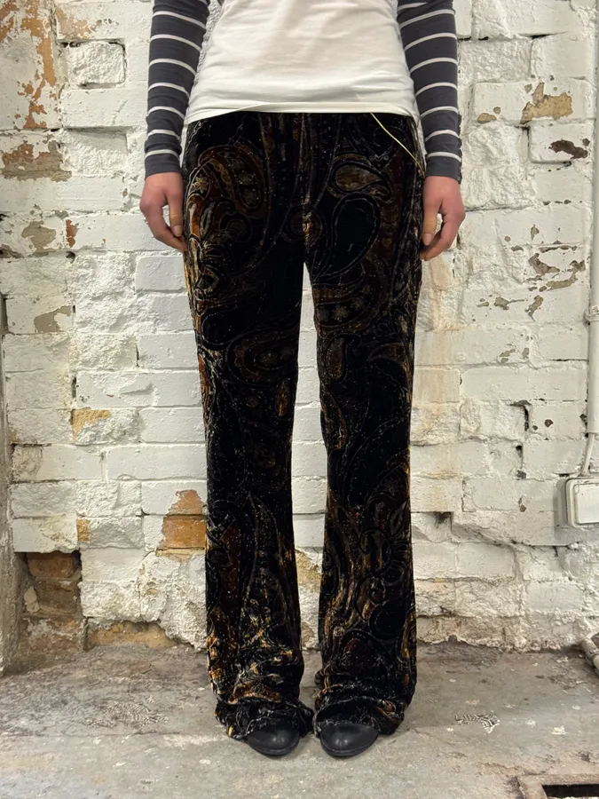2000s Cavalli Velvet Dark Orange Pants - Image 2