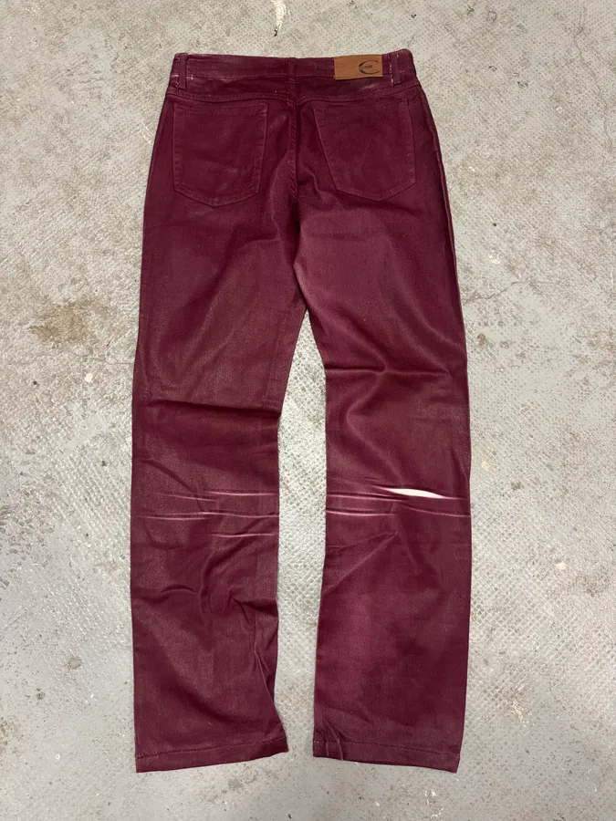 2000s Cavalli Waxed Burgundy Overprint Pants - Image 7