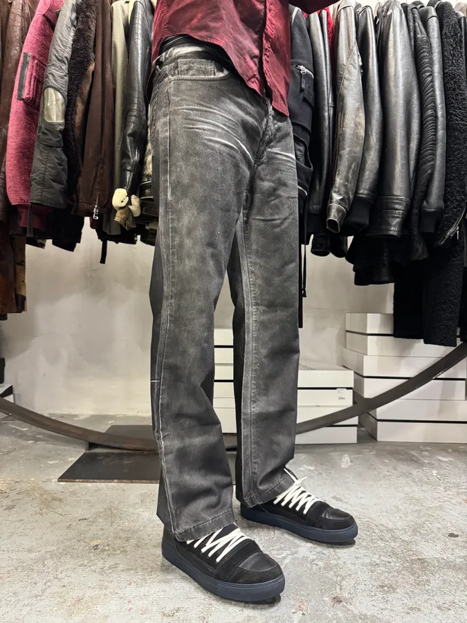 2000s Cavalli Waxed Overprint Faded Grey Pants - Image 3