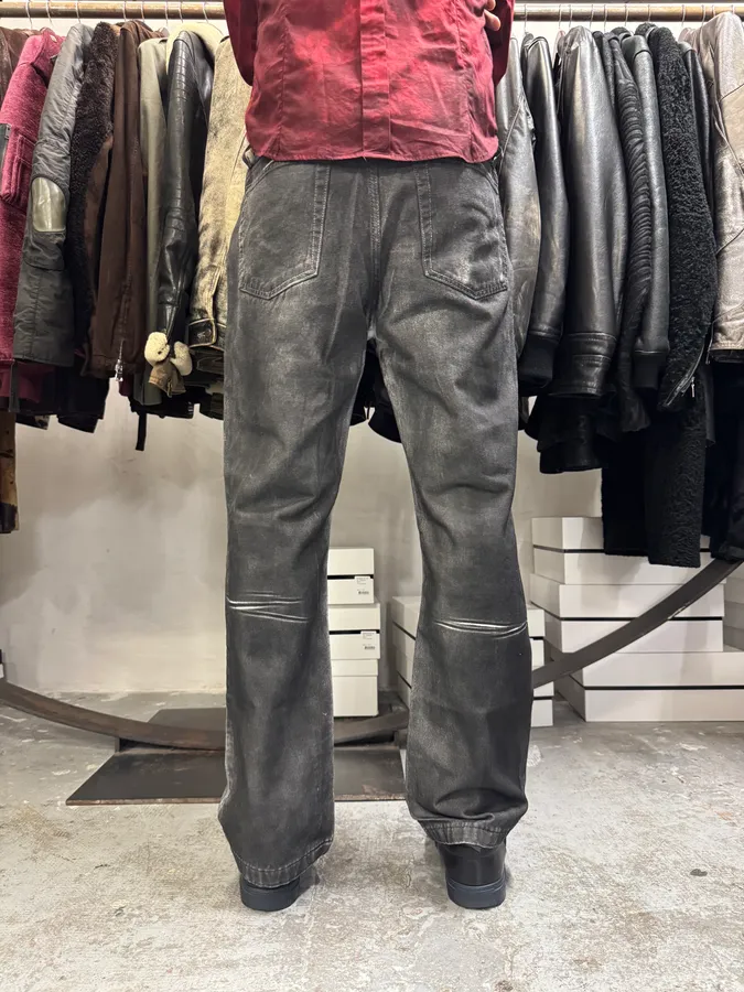 2000s Cavalli Waxed Overprint Faded Grey Pants - Image 4
