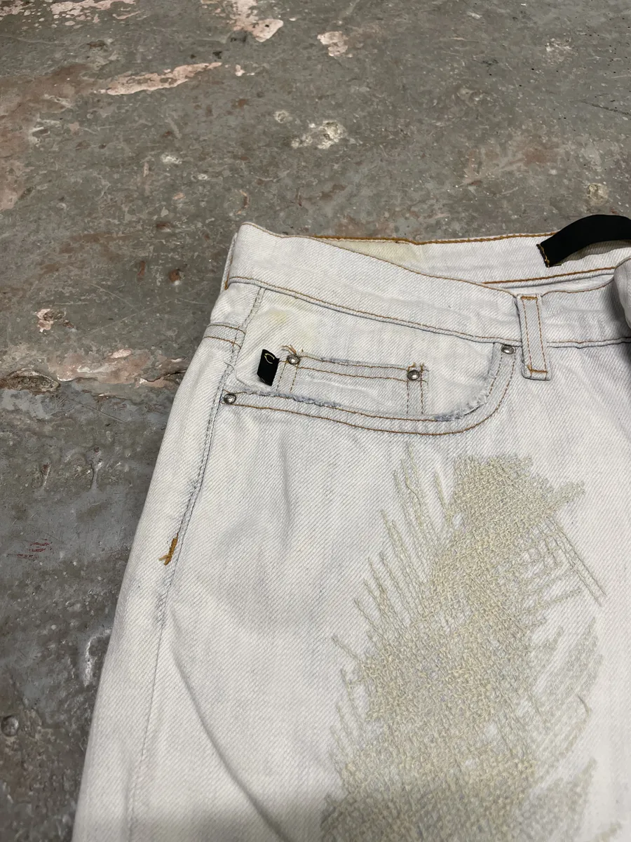 2000s Cavalli White Creamy Scared Straight Jeans - Image 9