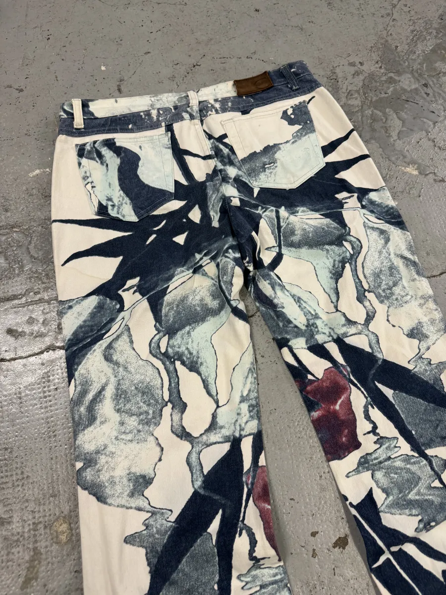 2000s Cavalli White Floral Spectrum Relaxed Straight Pants - Image 8