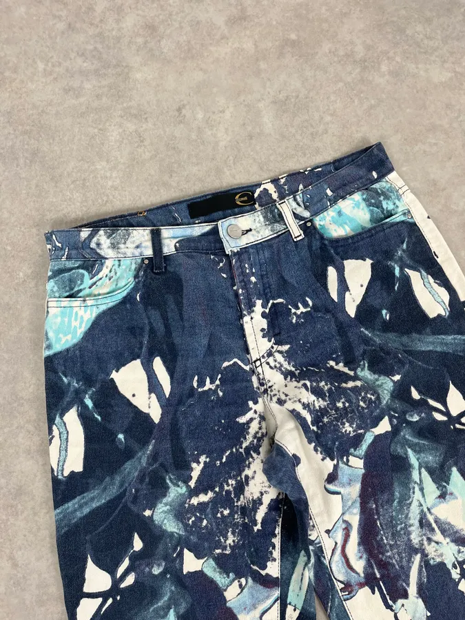 2000s Cavalli White Flowers Punk Navy Pants - Image 5