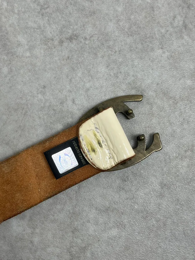 2000s Cavalli White Leather Studded Belt - Image 5