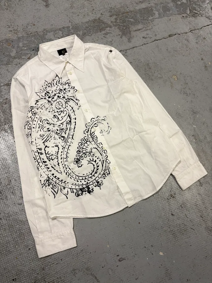 2000s Cavalli White Presley Tribal Floral Shirt - Image 4