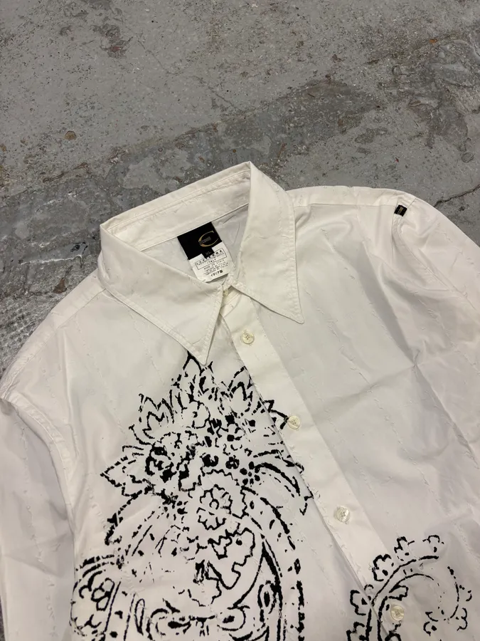 2000s Cavalli White Presley Tribal Floral Shirt - Image 5