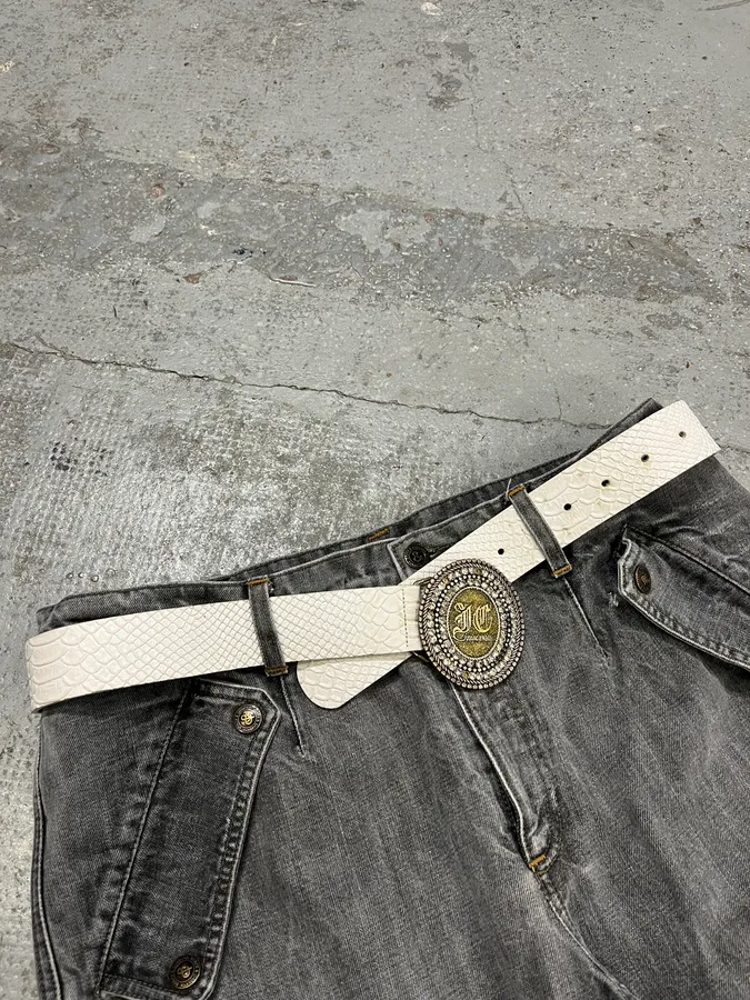 2000s Cavalli White Snakeskin Effect Leather Belt - Image 3