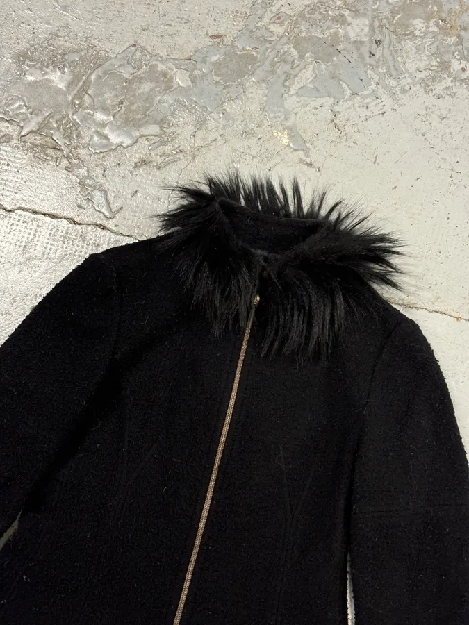 2000s Cavalli Wool Fur-Trim Zip-up Jacket - Image 5
