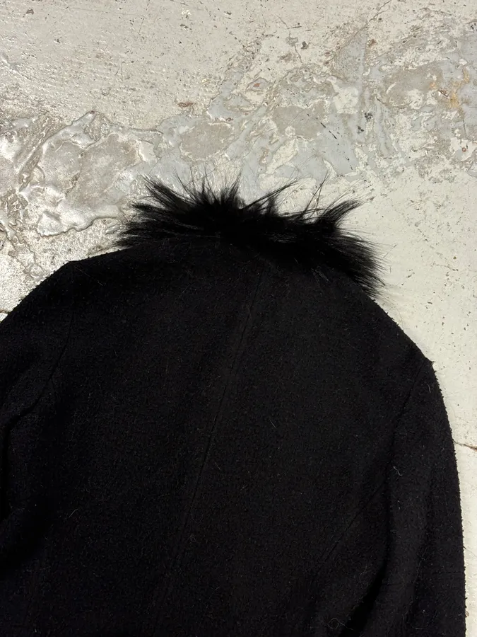 2000s Cavalli Wool Fur-Trim Zip-up Jacket - Image 6