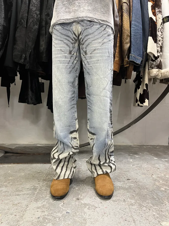 2000s Cavalli Zebra Blue Savage Pants - Image 2
