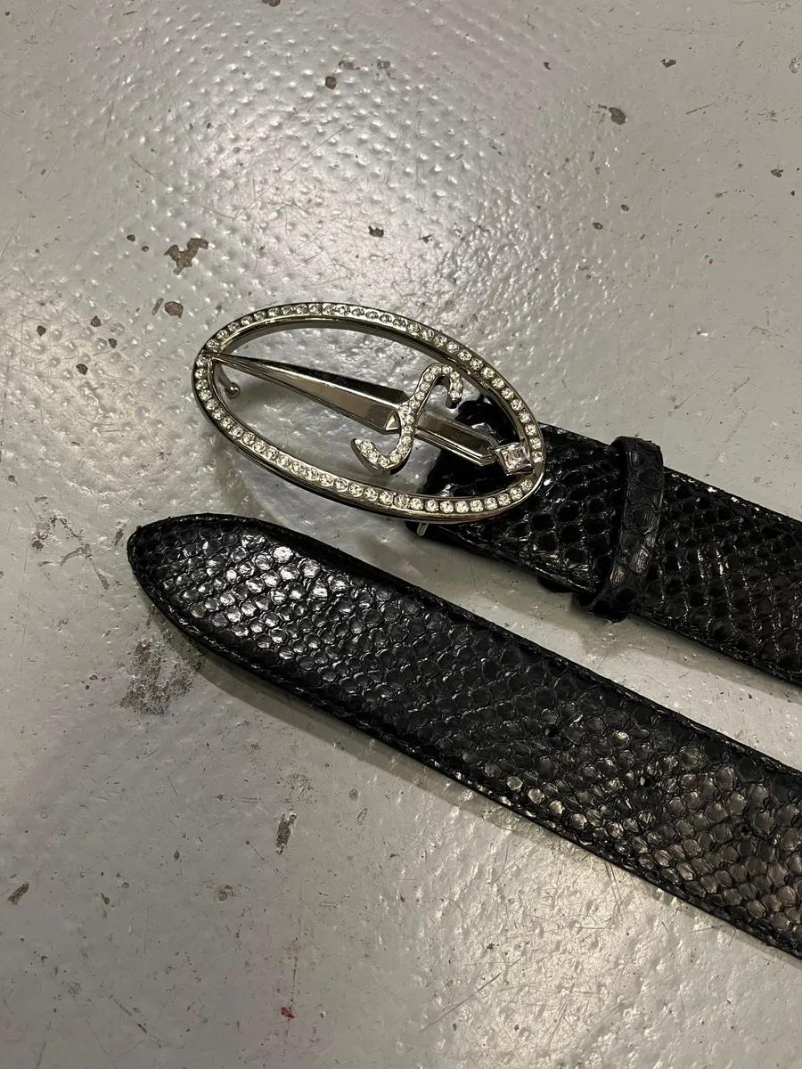 2000s Cesare Paciotti Black Python Effect Leather Belt - Image 4