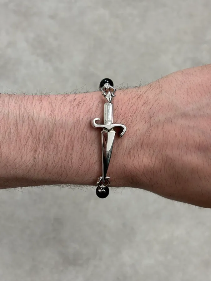 2000s Cesare Paciotti Dagger Black Pearls Silver Bracelet - Image 3
