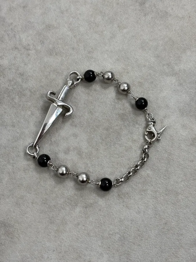 2000s Cesare Paciotti Dagger Black Pearls Silver Bracelet - Image 5