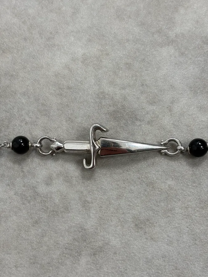 2000s Cesare Paciotti Dagger Black Pearls Silver Bracelet - Image 7