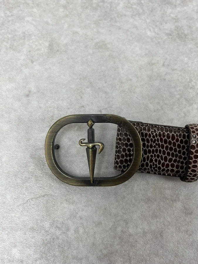 2000s Cesare Paciotti Dagger Brown Leather Scale Belt - Image 7