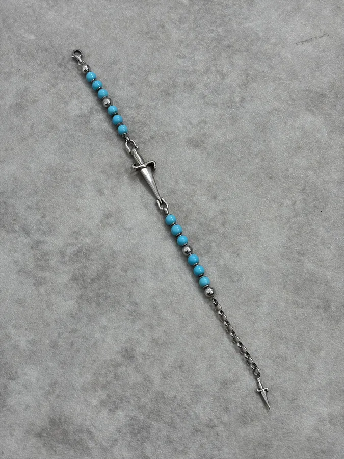 2000s Cesare Paciotti Dagger Light Blue Pearls Silver Bracelet - Image 5