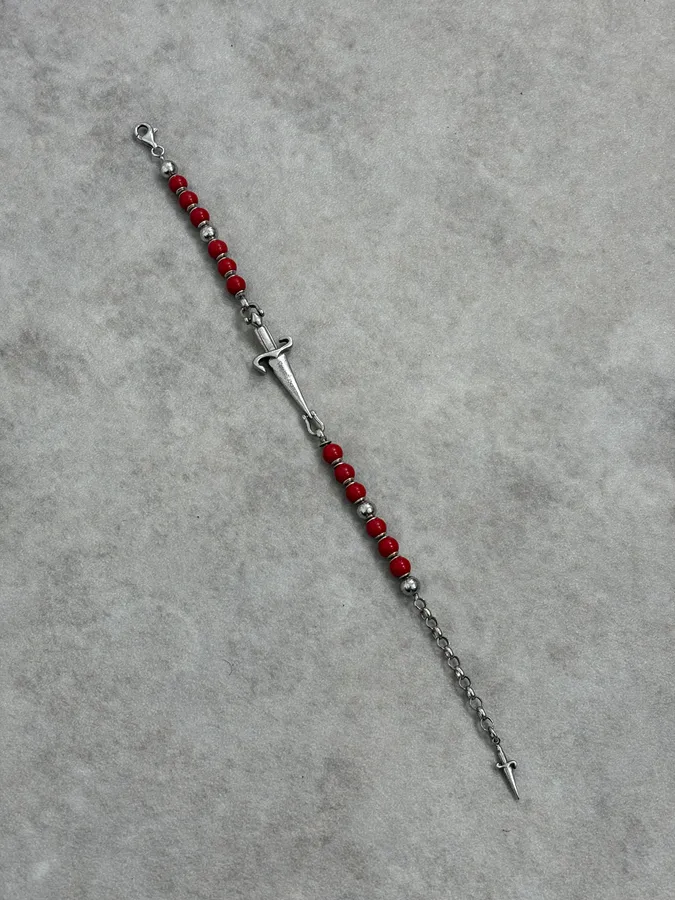 2000s Cesare Paciotti Dagger Red Pearls Silver Bracelet - Image 5