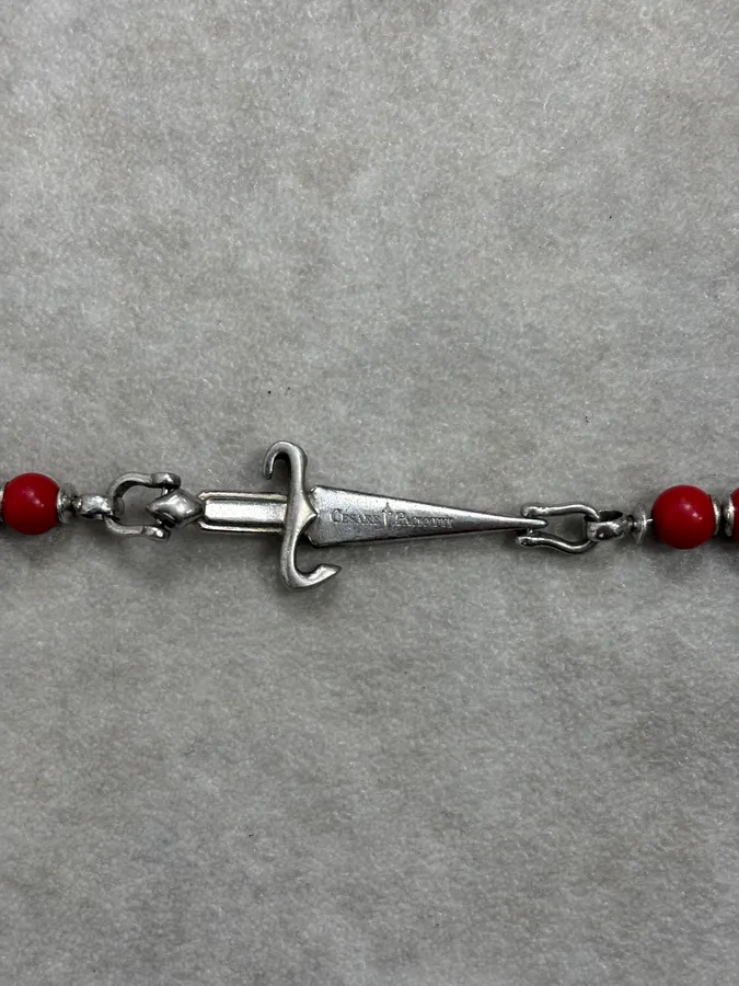 2000s Cesare Paciotti Dagger Red Pearls Silver Bracelet - Image 7