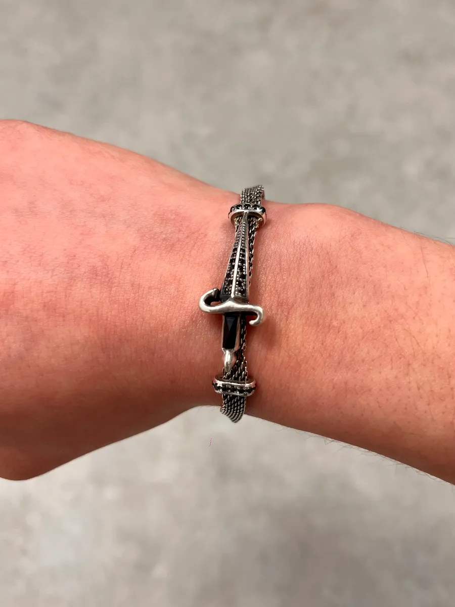 2000s Cesare Paciotti Dagger Silver Bracelet - Image 3