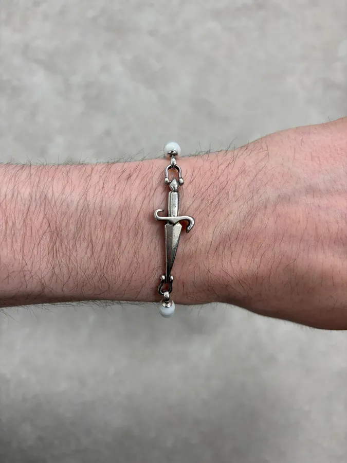 2000s Cesare Paciotti Dagger White Pearls Silver Bracelet - Image 4