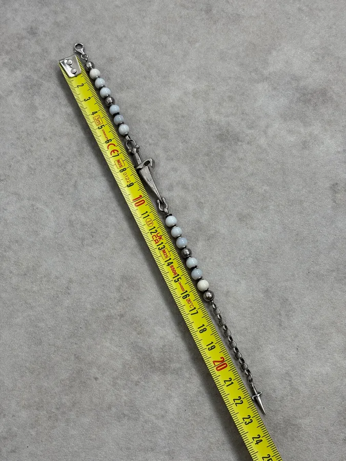 2000s Cesare Paciotti Dagger White Pearls Silver Bracelet - Image 8