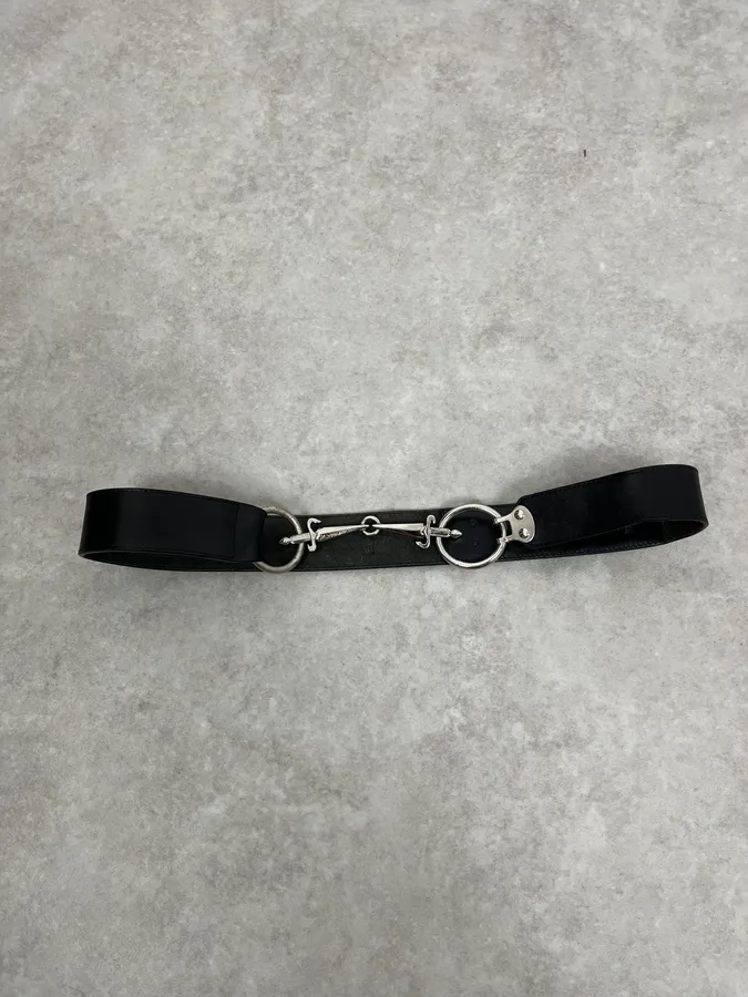 2000s Cesare Paciotti Daggers Black Leather Belt - Image 2