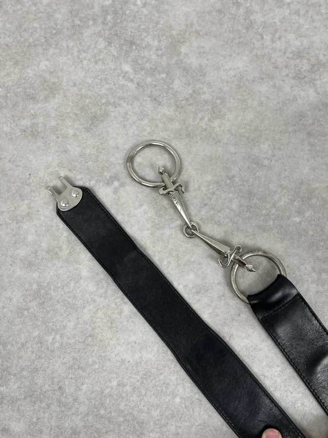 2000s Cesare Paciotti Daggers Black Leather Belt - Image 3