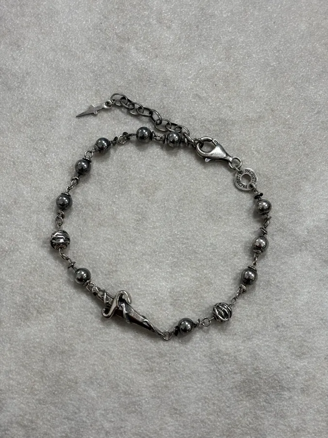 2000s Cesare Paciotti Silver Beaded Dagger Bracelet