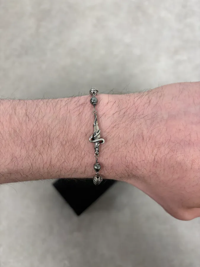 2000s Cesare Paciotti Silver Beaded Dagger Bracelet - Image 4