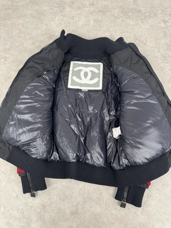 2000s Chanel White & Red Megalaced Black Puffer Jacket - Image 9