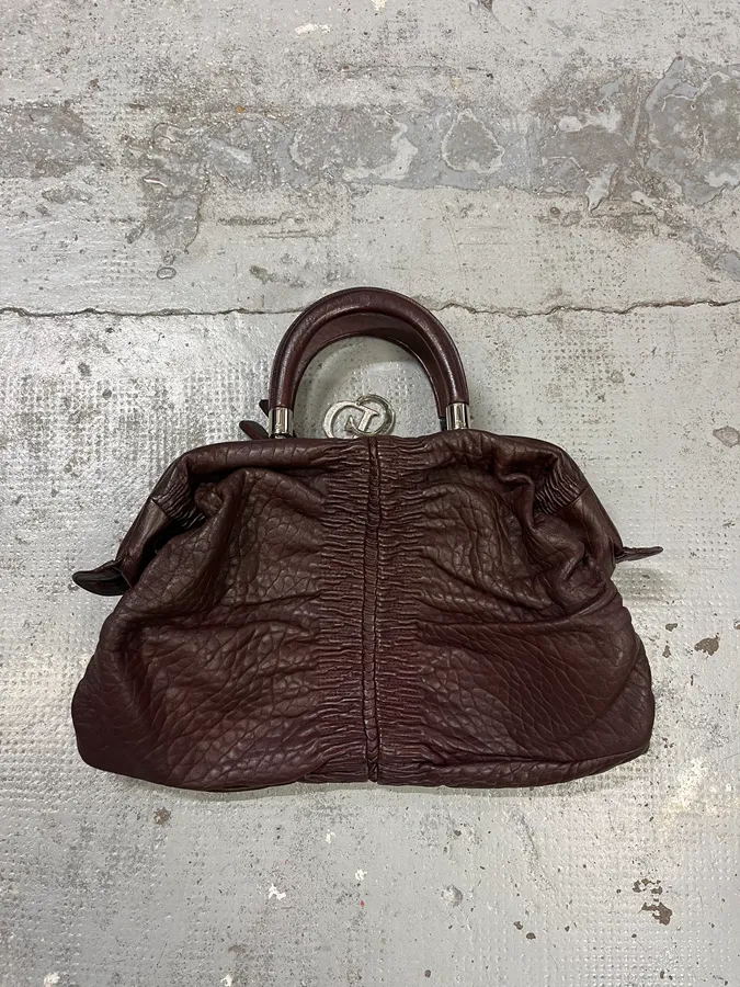 2000s Christian Dior Bordeaux Grained Red Leather Bag - Image 3