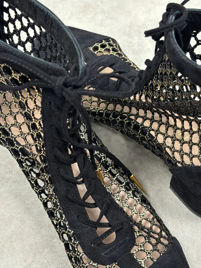 2000s Christian Dior Naughtily Black Spike Aglet Lace-Up Ankle Boots - Image 13
