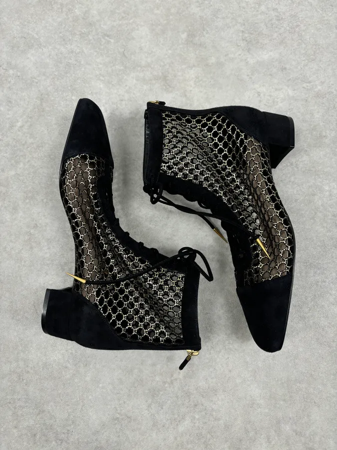 2000s Christian Dior Naughtily Black Spike Aglet Lace-Up Ankle Boots - Image 6
