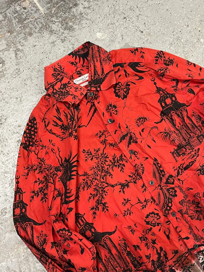 2000s Christian Lacroix Asian Word Red Shirt - Image 5