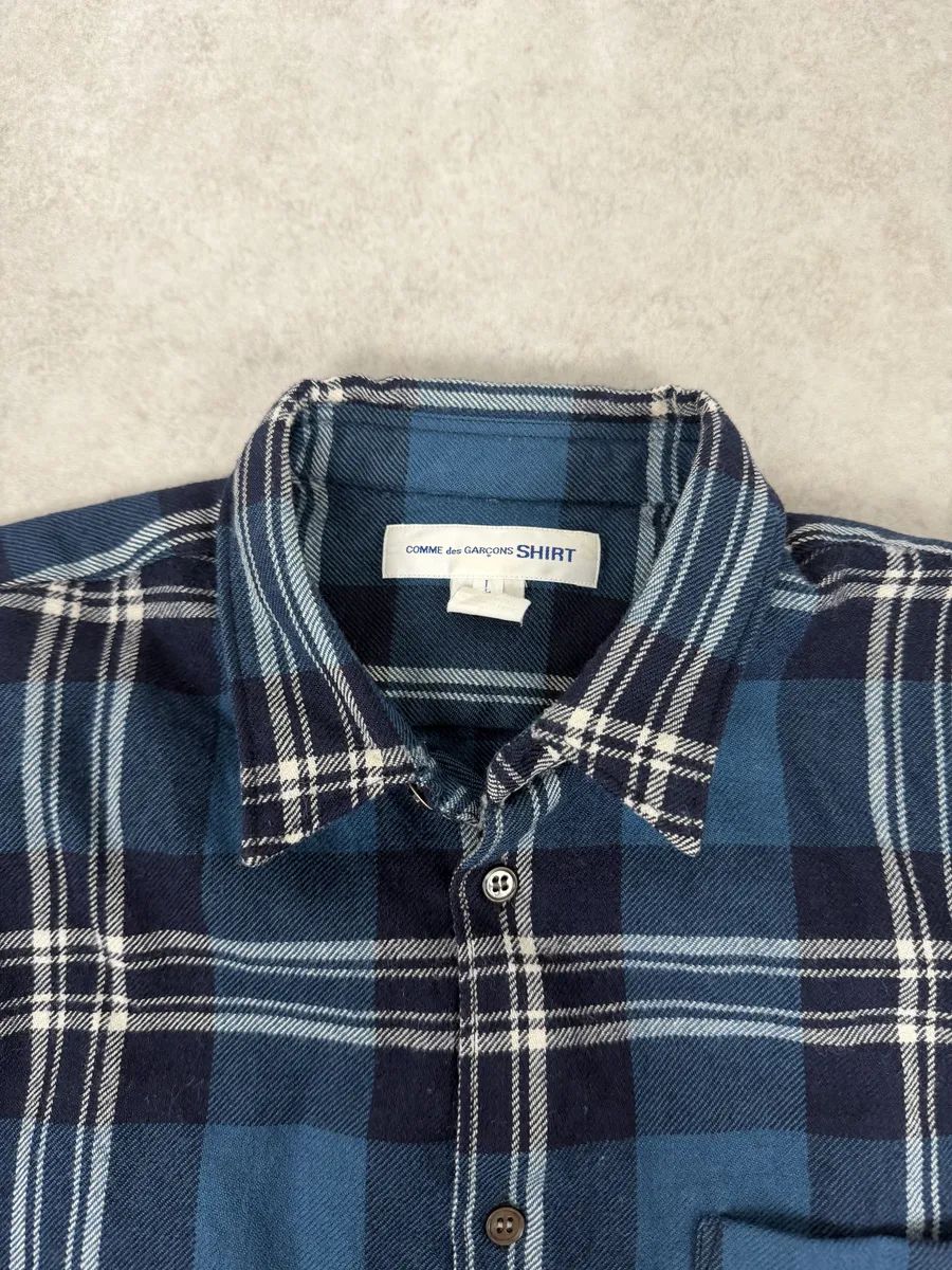 2000s Comme des Garçons SHIRT Blue Gradient Checkered Shirt - Image 10