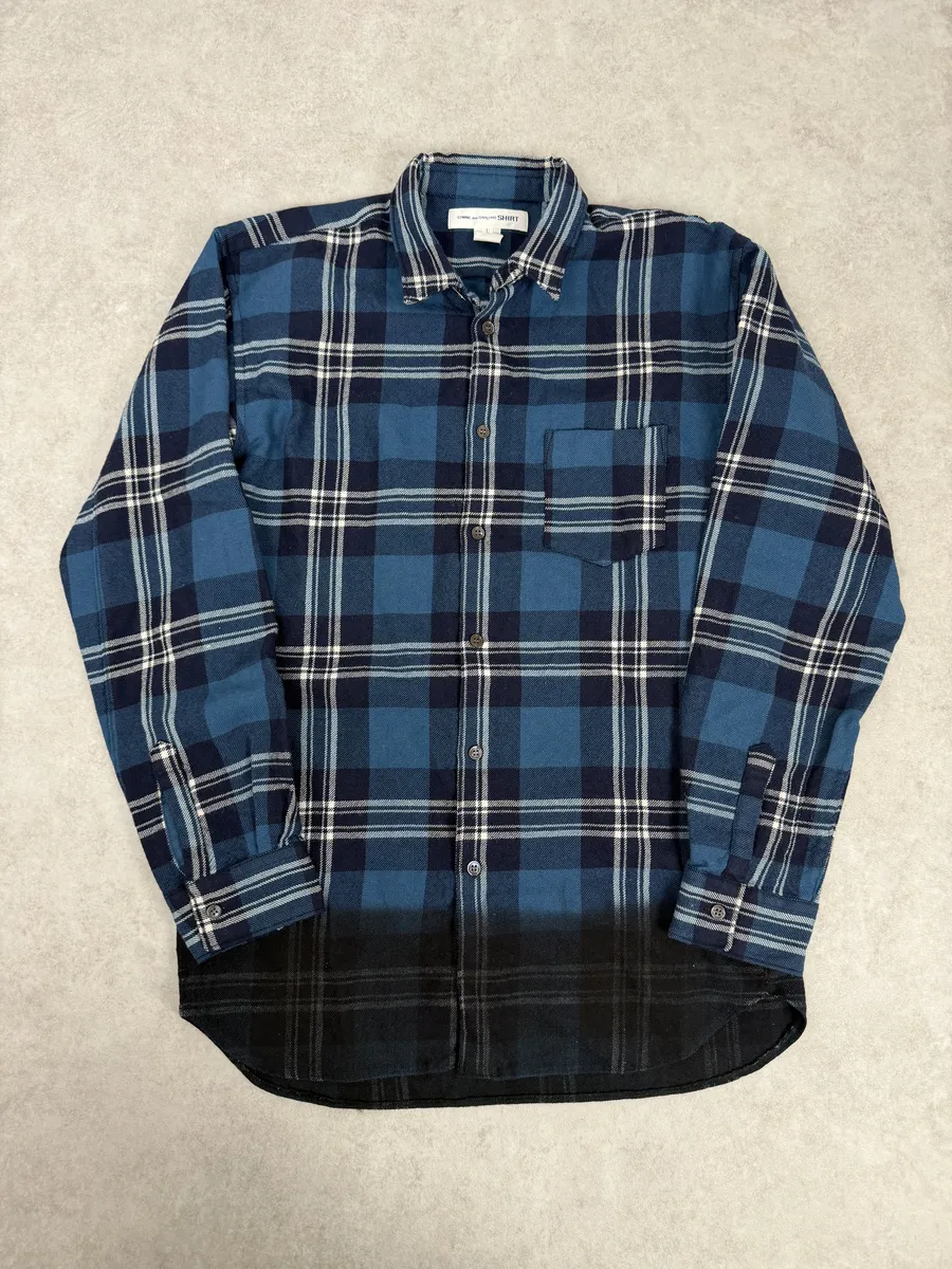 2000s Comme des Garçons SHIRT Blue Gradient Checkered Shirt - Image 5