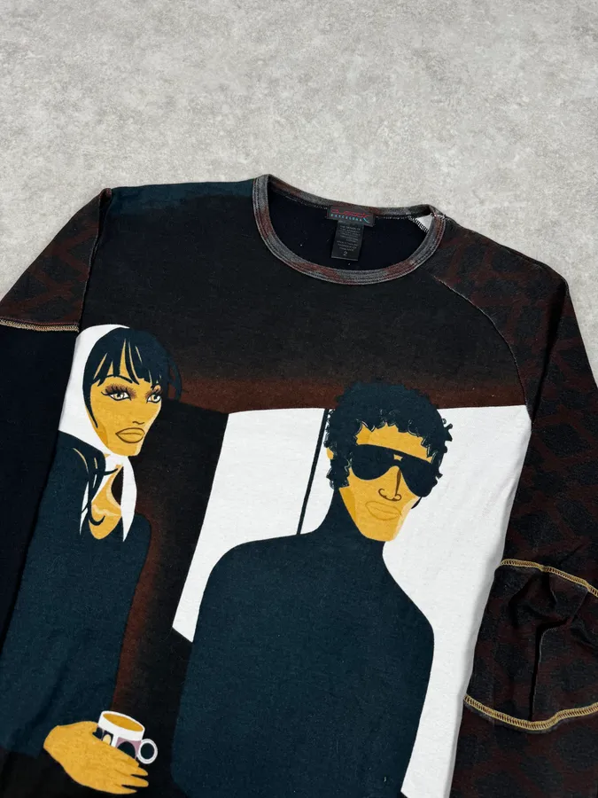 2000s Custo Barcelona Black Couple Bar Print Longsleeve T-Shirt - Image 5
