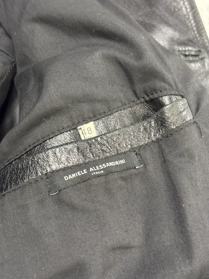 2000s Daniele Alessandrini Agent Buttoned Black Leather Jacket - Image 10