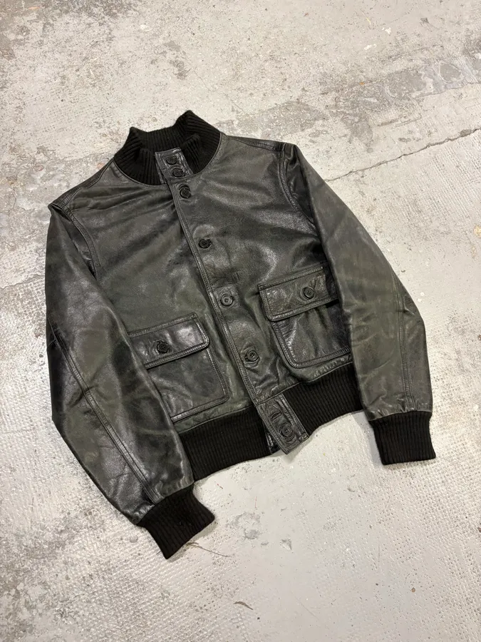 2000s Daniele Alessandrini Agent Buttoned Black Leather Jacket - Image 4