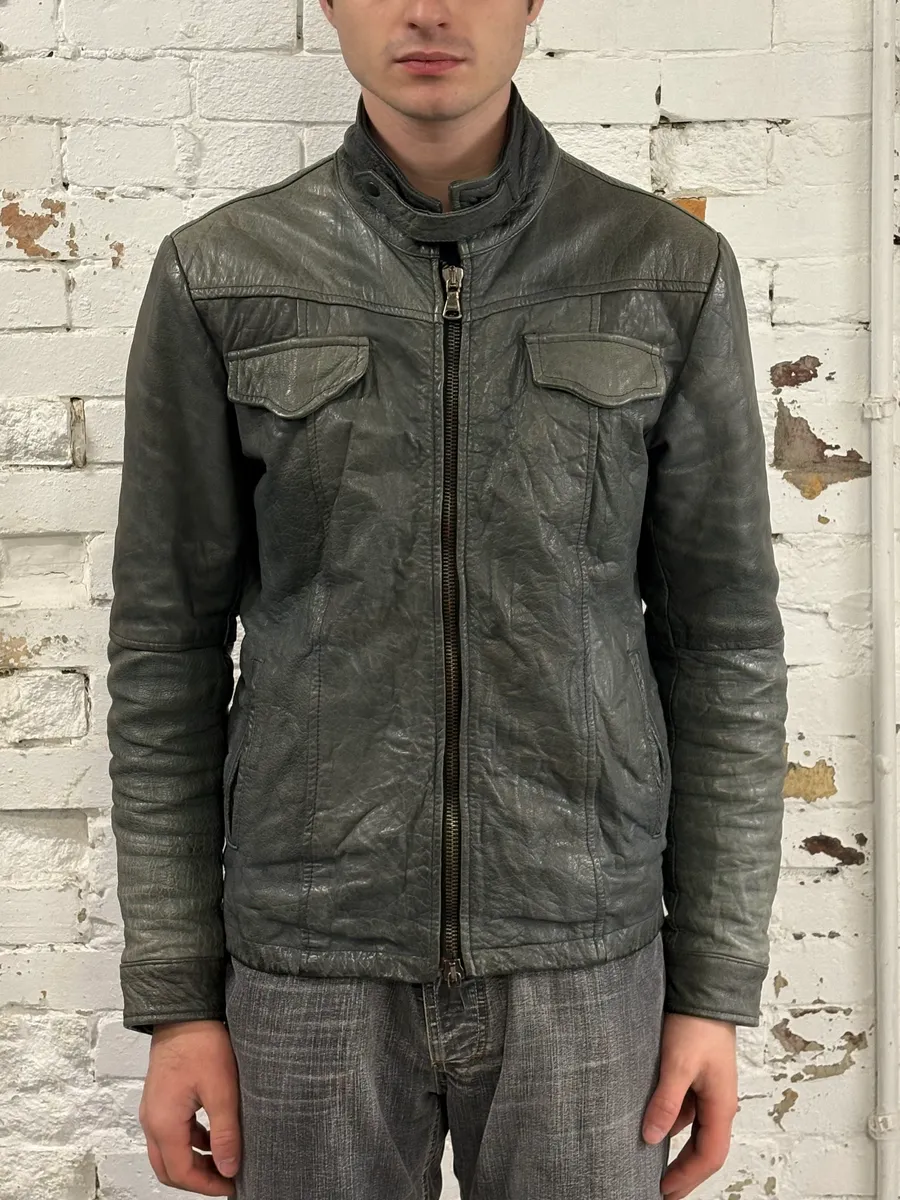 2000s Daniele Alessandrini Avant-Garde Trucker Grey Leather Jacket - Image 2