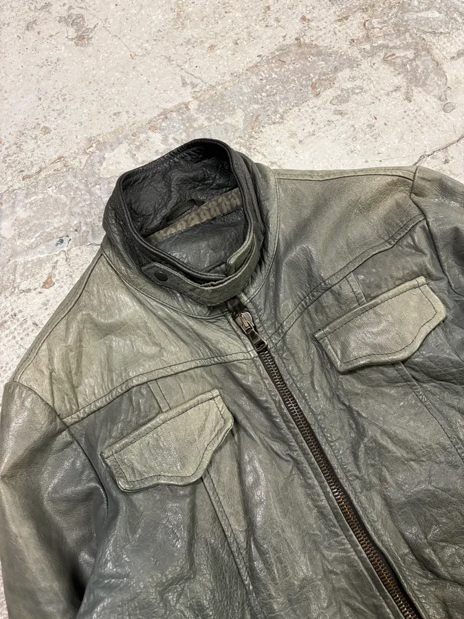 2000s Daniele Alessandrini Avant-Garde Trucker Grey Leather Jacket - Image 5